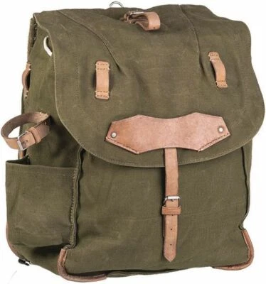 Mochila de lona vintage del ejército rumano con correas de cuero para el hombro 18" x 13" x 5  Foto 1 de 2