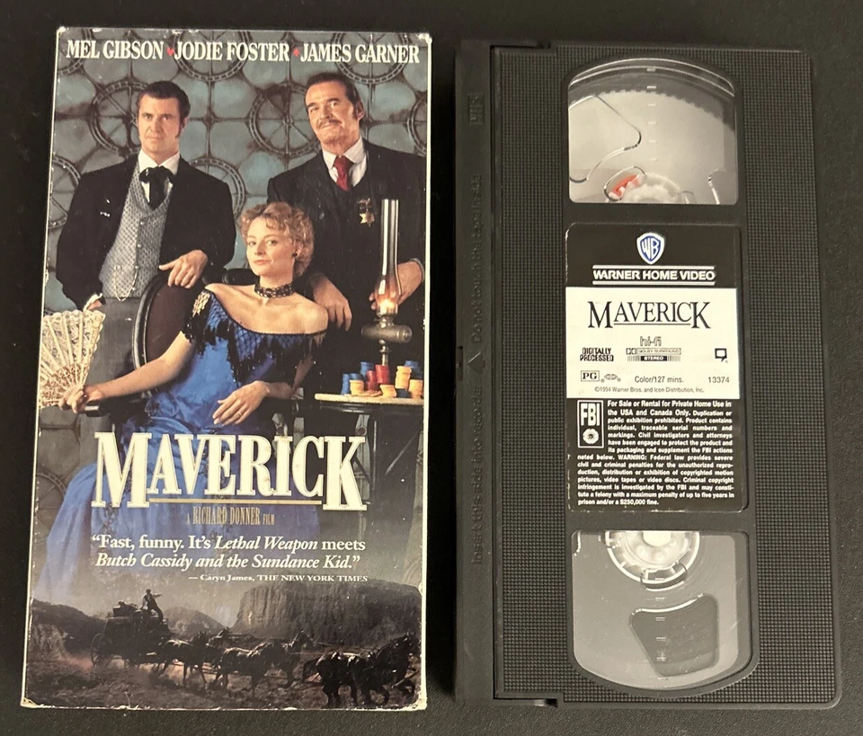 Maverick VHS Tape Movie Mel Gibson Jody Foster James Garner (Warner 1994 Used)￼ Foto 1 de 4