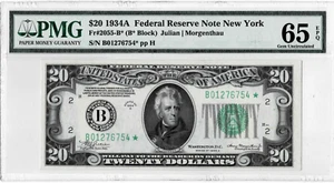 1934A $20 Federal Reserve*Star*Note-fr.2055-B*(New York) PMG 65EPQ- only 1 finer - Picture 1 of 6