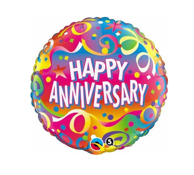 QUALATEX  18"/46cm Happy Anniversary Foil Balloon- Fancy Ribbon - Image 1 of 1