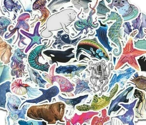20 Sea Animal Stickers Vinyl Fish Starfish Seal Crab Shell Colorful Varied Lot - Picture 1 of 1