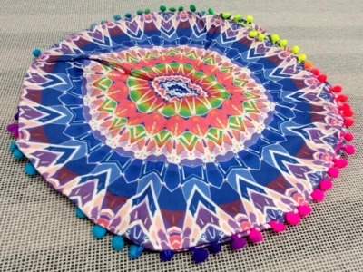 Psychedelic PILLOW CASE Rainbow Ball Fringe HIPPIE Multicolor 16 INCH NEW  - Image 1 of 4