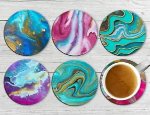 Agate Geode Drink Coasters Set of Six Neoprene - Picture 1 of 4