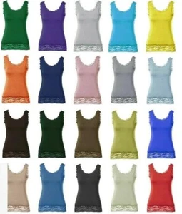 New Ladies/Women's Lace Trim Camisole Vest Top UK 12 - 22 - Picture 1 of 3