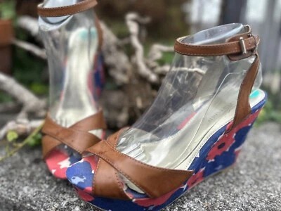 Tommy Hilfiger Sandalias Cuña Plataforma Rojo Azul Floral Talla 8m Foto 1 de 4