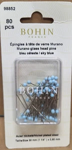 Bohin, extrafeine Murano Glas Kopf Stifte 80 Stück (1-1/4") Himmelblau 98852 - Bild 1 von 2