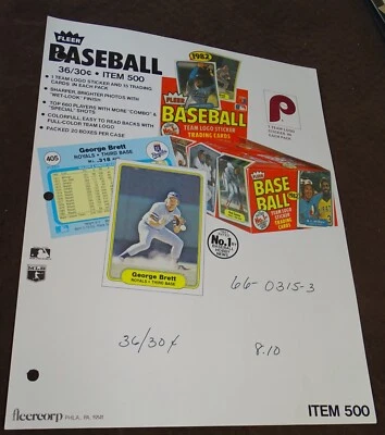 1982 Fleer 棒球出售表(无卡)乔治·布雷特和其他照片 — 第 1/2 张图片