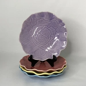 Signature Carnivale Stoneware Fluted Flower Accent Salad Plates - Set Of 4 - Picture 1 of 6