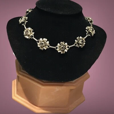 "Antiguo collar de eslabones de rosas de plata esterlina Danecraft 16"" L circa 1950 36,5 grados" Foto 1 de 4