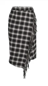Falda envolvente sintética con flecos Time and Tru para mujer negra/blanca a cuadros mediana (8-10) - Imagen 1 de 8