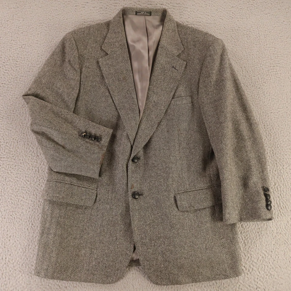 VTG Tweed Jacket M Gray Black 100% Wool Lambswool Blazer Sport Coat 42S - Image 1 of 4