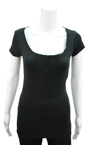 Camiseta para mujer de manga corta con botones acanalada algodón talla 10 negra PC - Imagen 1 de 10
