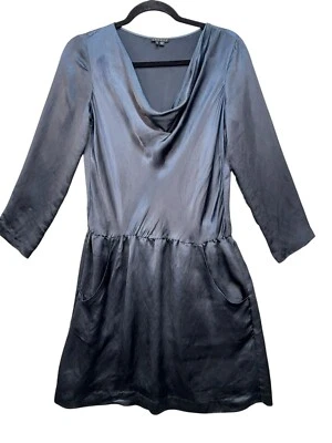 Vintage Theory Womens Cowl Neck Satin Mini Dress Size 4 Black 3/4 Sleeve Pockets - Image 1 of 4
