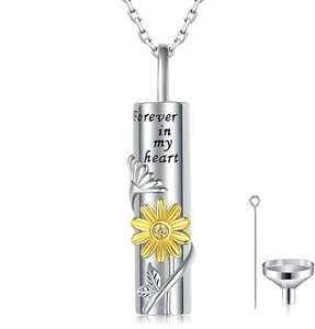 Sunflower Cremation Jewelry Urn Necklace for Ashes Sterling Silver Keepsake Gift - Picture 1 of 7
