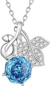September Birthstone Rose Pendant Necklace Sterling Silver CZ Gifts for Wife Mom - Picture 1 of 6