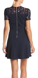 XOXO Fit & Flare Dress M Contrast Lace Yoke Zipper Back Navy Blue Women's - Picture 1 of 5