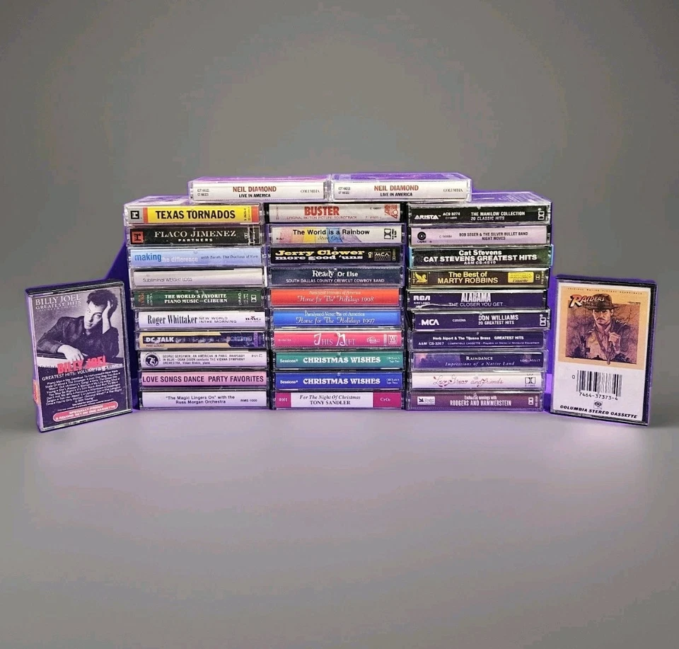 Vtg Mixed Lot of 34 Cassette Tapes Rock Country Christmas Big Band Soundtracks  - Image 1 of 4