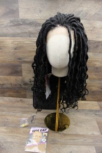 Peluca delantera de encaje trenzas de ganchillo Kalyss de 22 pulgadas con extremos rizados rastas onduladas negras - Imagen 1 de 5