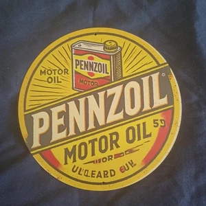 8" Round Metal Sign Man Cave Wall Art Garage Bar Gas Station Oil Pennzoil #1 - Picture 1 of 1