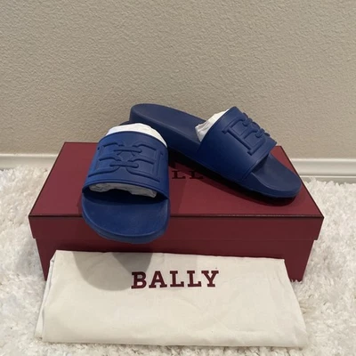 Bally Scotty Men's Slide Rubber Embossed Logo Sandals Admiral Blue Size 10 - Image 1 of 4
