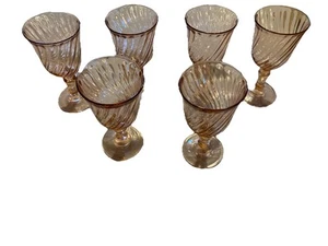Luminarc Rosalind 6 Inch 3/8 Pink Swirl Water Goblets Cristal D’ Argue France  - Picture 1 of 4