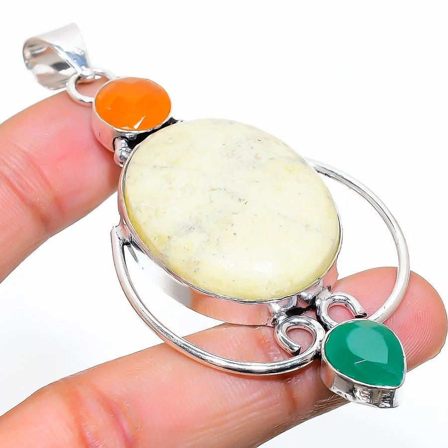 Colgante De Joyería De Plata De Ley 925 Hecho A Mano De Crisoprasa Y Ónix 3.03" - Imagen 1 de 4