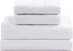 Organic Cotton Twin Sheet Set, 3-Piece Breathable Percale Bedding, White - Picture 1 of 11