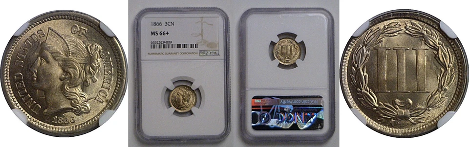 1866 3CN Nickel Three Cent NGC MS-66+ - Image 1 of 3