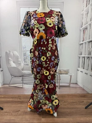 Elegant Party Dress 3D Flowers Embroidery Round Neck Puff Sleeves Fits 12 (L) - Image 1 of 4