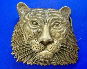 Gorgeous Lions Head Safari Animal Cutout Solid Brass VTG 1978 Baron Belt Buckle - Picture 1 of 21