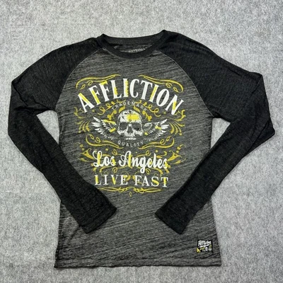 Camisa Affliction Live Fast Raglán Mujer Grande Fina Doble Cara Costura L Foto 1 de 4