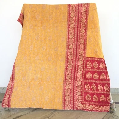 Colcha de arremesso vintage Kantha cama de solteiro cobertor boêmio roupa de cama Gudri Ralli - Imagem 1 de 2