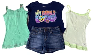 Justice Girls Sz 10 R Green Denim Shorts Set 4 pc Lot - Picture 1 of 3