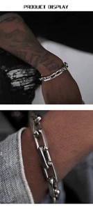 Link Titanium Steel Chain Men's Bracelet Jewelry 8 1/4 Inches Elegant Hip Hop - Picture 1 of 4