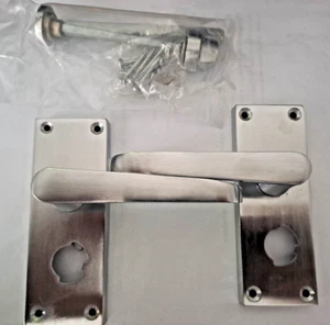 Brushed Chrome Internal Door Handle Kit Lever Latch Lock Bathroom *imperfect* - Picture 1 of 11