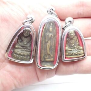 trio amulette métal thaïlandais pendentifs thaïlandais perles bouddha zen collection commerciale asiatique