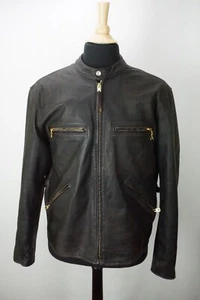 RRL Double RL Black Leather Cafe Race Motorcycle Jacket Sz XL - Picture 1 of 6