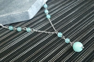 Healing Stone Amazonite Y Shaped Lariat Necklace Non-Tarnish Steel Chain - Picture 1 of 8