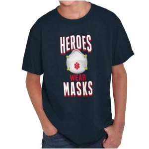 Heroes Wear Masks Funny Medical Pun Joke Youth Crewneck T Shirts Boy or Girl - Picture 1 of 7