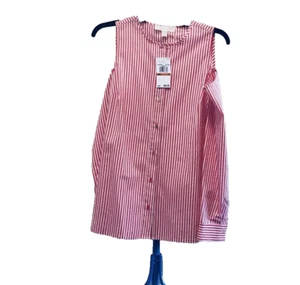 Michael Kors Small Red Shirt striped cold shoulder  top~blouse- New - 01 - Picture 1 of 5