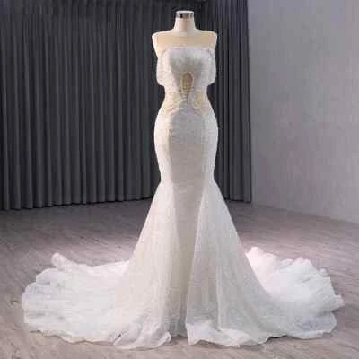 Elegant Beaded Sequins Strapless Wedding Dresses A-Line Mermaid Bridal Gowns=-= - Image 1 of 4