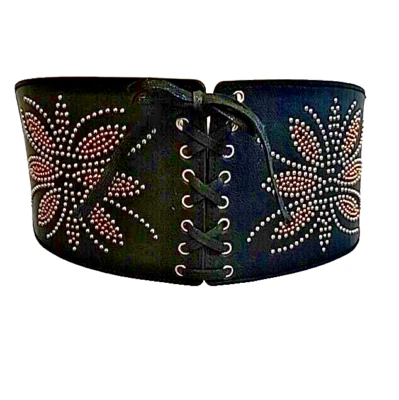 Women Wide Faux Leather Black Elastic Corset Belt Studs Back Snaps S/M Cosplay - Image 1 of 4