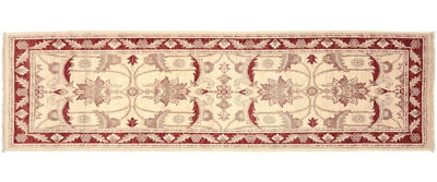Alfombra Afghan Chobi Ziegler Anudada a Mano 80x260 Corredor Beige Patrón Floral Foto 1 de 4