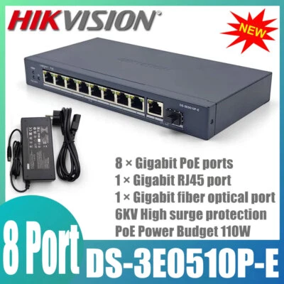 Hikvision DS-3E0510P-E 8-Port Gigabit Unmanaged PoE Switch 6KV Surge Protection - Image 1 of 4