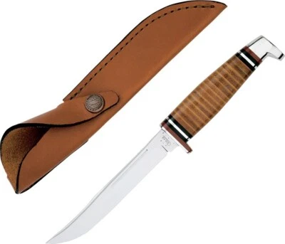 Case XX Hunter Fixed Knife 5" Stainless Steel Clip Blade Stacked Leather Handle - Image 1 of 4