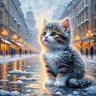 Kitten in winter Oil Painting Digital Image Picture  Background Desktop