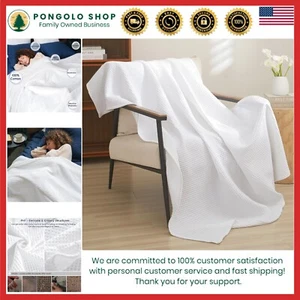 100% Cotton Waffle Weave Throw Blanket 50" x 60"-Lightweight Cozy Washed Soft... - Picture 1 of 11
