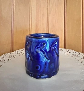 Vintage MCM Colbalt Blue Pottery Small Pot Toothpick Match Holder France Keskar - Picture 1 of 9
