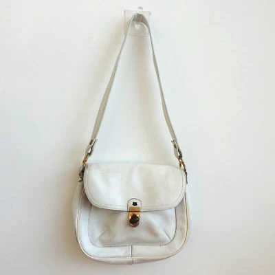 Vintage Bag Womens Leather Crossbody Shoulder Sling Purse White John Romain - Image 1 of 4
