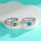 Green Blue D Color Moissanite Square Halo Wedding Ring Women 925 Sterling Silver